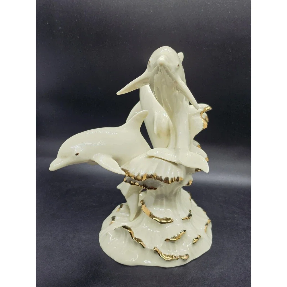 Vintage Lenox Dolphins of Splendor Gold Trim Ocean Waves Figurine Statue 8